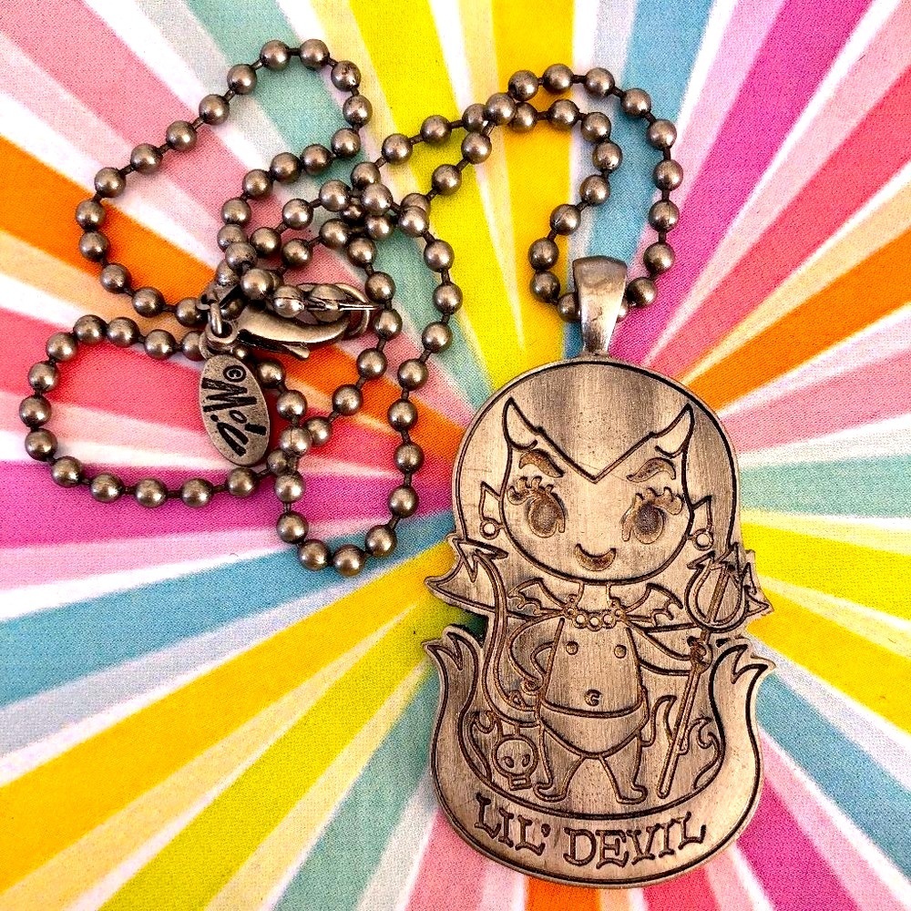 KAWAII Lil Devil Baby pendant  NECKLACE gunmetal NEW